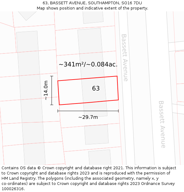 63, BASSETT AVENUE, SOUTHAMPTON, SO16 7DU: Plot and title map