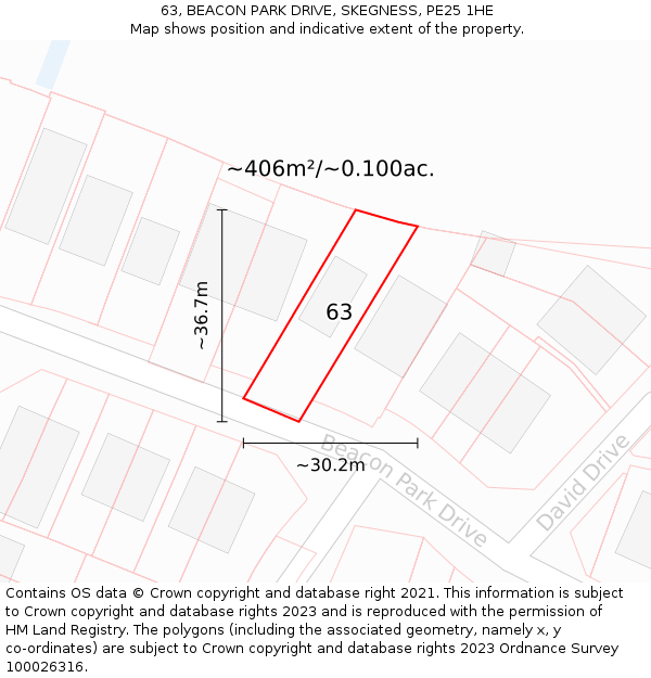 63, BEACON PARK DRIVE, SKEGNESS, PE25 1HE: Plot and title map