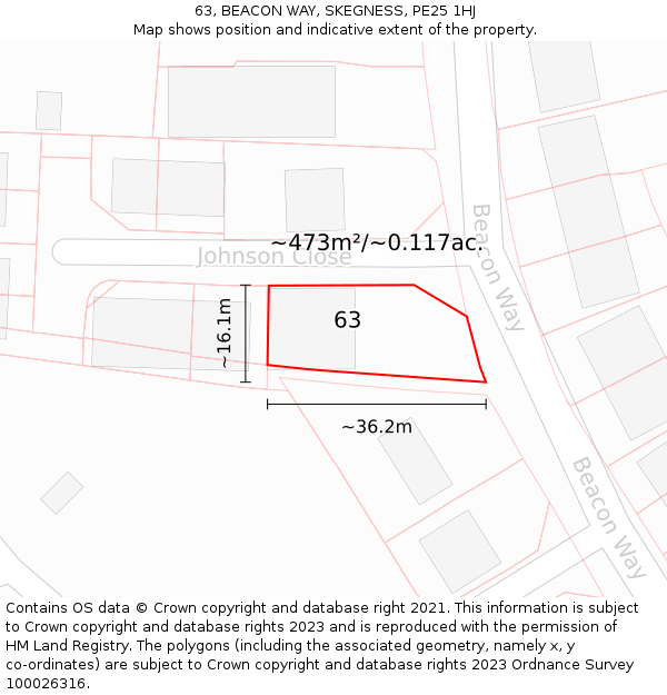 63, BEACON WAY, SKEGNESS, PE25 1HJ: Plot and title map