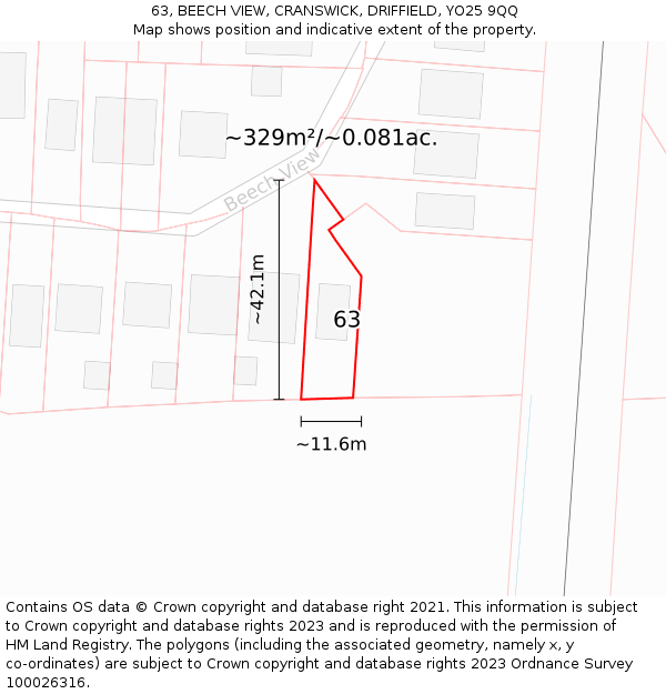 63, BEECH VIEW, CRANSWICK, DRIFFIELD, YO25 9QQ: Plot and title map