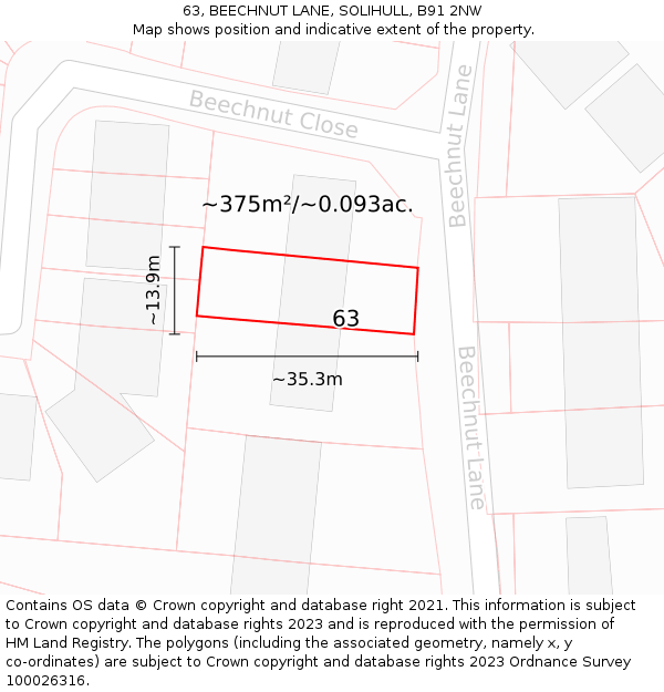 63, BEECHNUT LANE, SOLIHULL, B91 2NW: Plot and title map