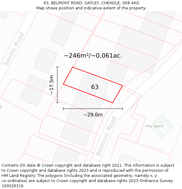 63, BELMONT ROAD, GATLEY, CHEADLE, SK8 4AG: Plot and title map