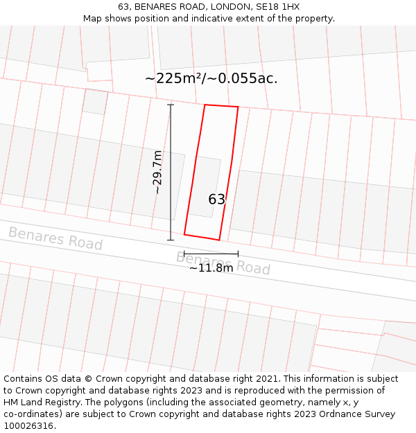 63, BENARES ROAD, LONDON, SE18 1HX: Plot and title map
