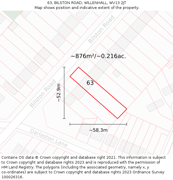 63, BILSTON ROAD, WILLENHALL, WV13 2JT: Plot and title map