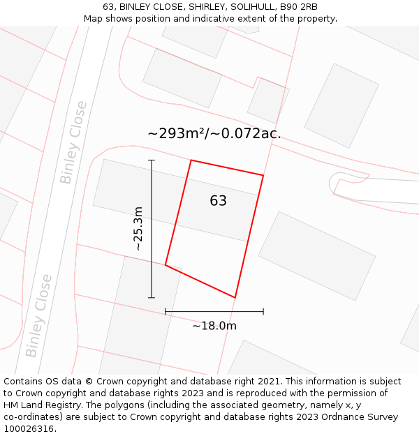 63, BINLEY CLOSE, SHIRLEY, SOLIHULL, B90 2RB: Plot and title map