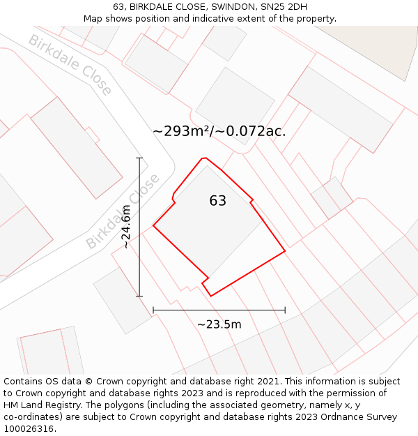 63, BIRKDALE CLOSE, SWINDON, SN25 2DH: Plot and title map
