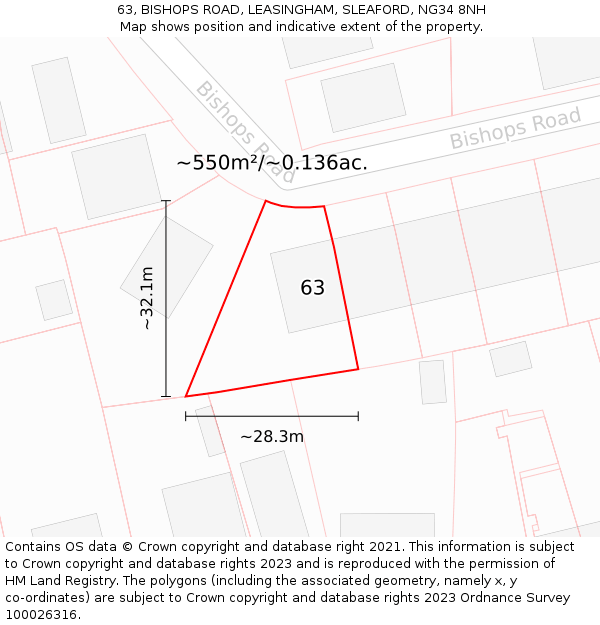 63, BISHOPS ROAD, LEASINGHAM, SLEAFORD, NG34 8NH: Plot and title map