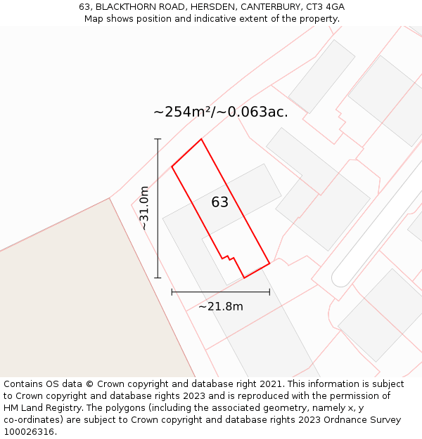 63, BLACKTHORN ROAD, HERSDEN, CANTERBURY, CT3 4GA: Plot and title map