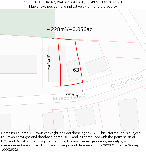 63, BLUEBELL ROAD, WALTON CARDIFF, TEWKESBURY, GL20 7FE: Plot and title map