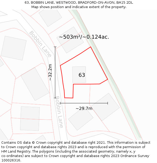 63, BOBBIN LANE, WESTWOOD, BRADFORD-ON-AVON, BA15 2DL: Plot and title map