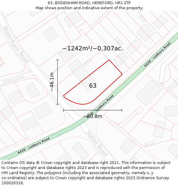 63, BODENHAM ROAD, HEREFORD, HR1 2TP: Plot and title map