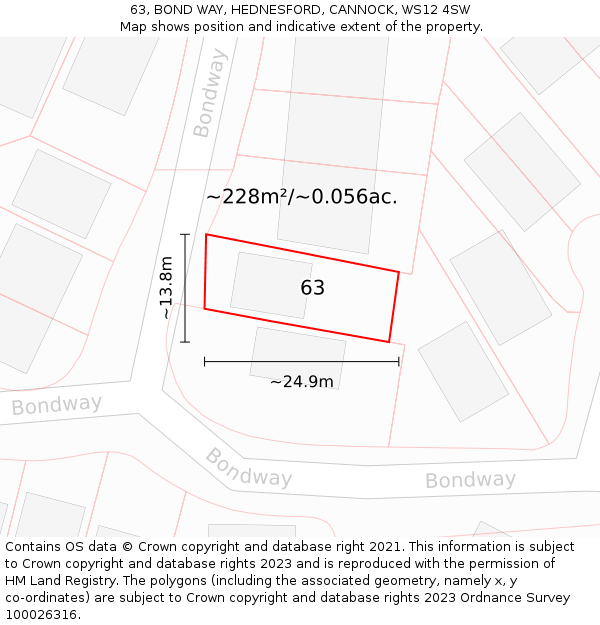 63, BOND WAY, HEDNESFORD, CANNOCK, WS12 4SW: Plot and title map
