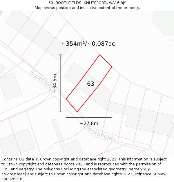 63, BOOTHFIELDS, KNUTSFORD, WA16 8JY: Plot and title map