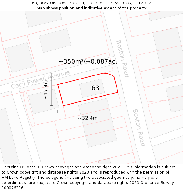 63, BOSTON ROAD SOUTH, HOLBEACH, SPALDING, PE12 7LZ: Plot and title map