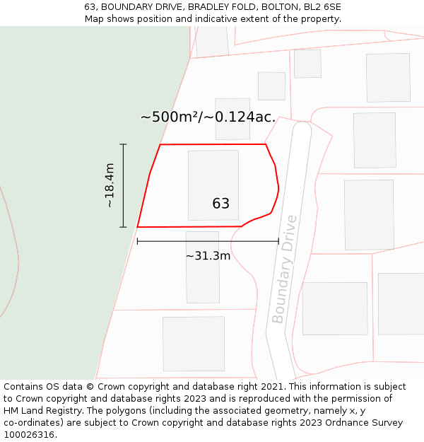 63, BOUNDARY DRIVE, BRADLEY FOLD, BOLTON, BL2 6SE: Plot and title map