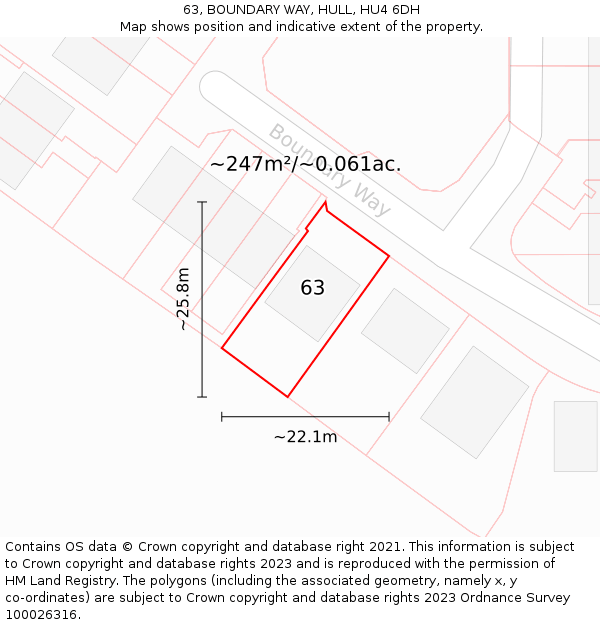 63, BOUNDARY WAY, HULL, HU4 6DH: Plot and title map