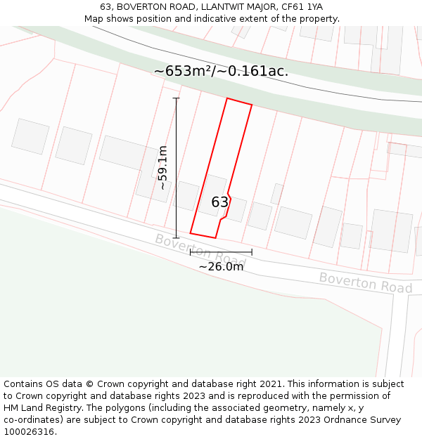 63, BOVERTON ROAD, LLANTWIT MAJOR, CF61 1YA: Plot and title map