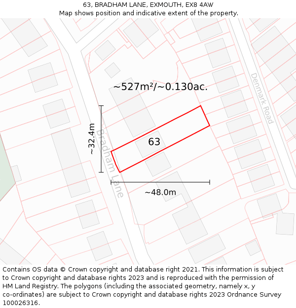 63, BRADHAM LANE, EXMOUTH, EX8 4AW: Plot and title map