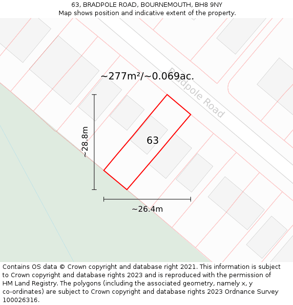 63, BRADPOLE ROAD, BOURNEMOUTH, BH8 9NY: Plot and title map