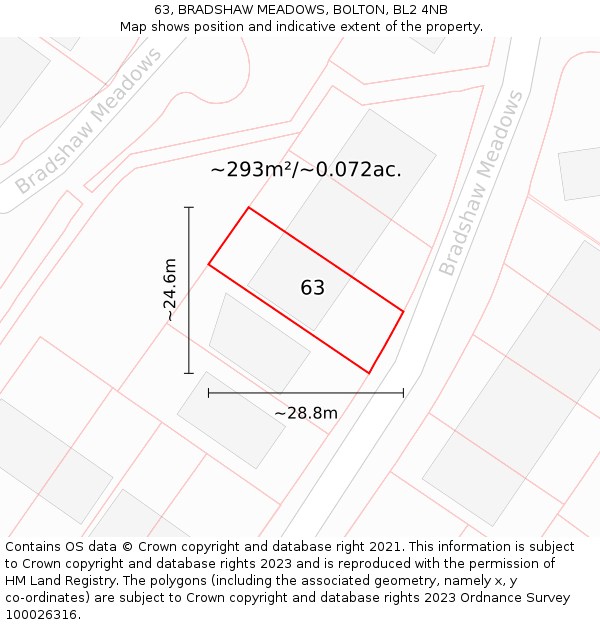 63, BRADSHAW MEADOWS, BOLTON, BL2 4NB: Plot and title map