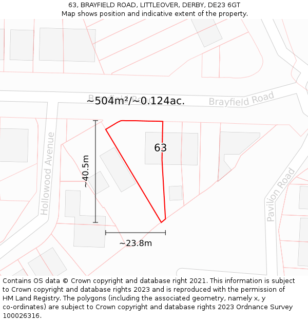 63, BRAYFIELD ROAD, LITTLEOVER, DERBY, DE23 6GT: Plot and title map