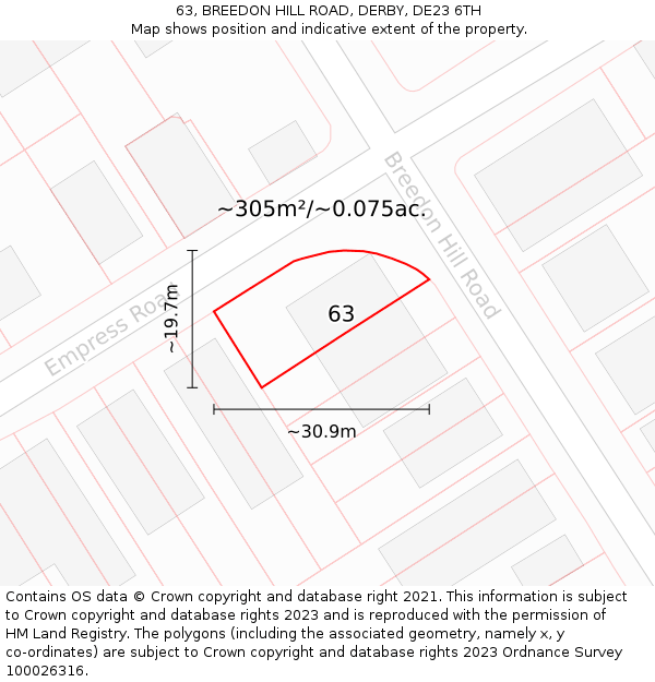 63, BREEDON HILL ROAD, DERBY, DE23 6TH: Plot and title map