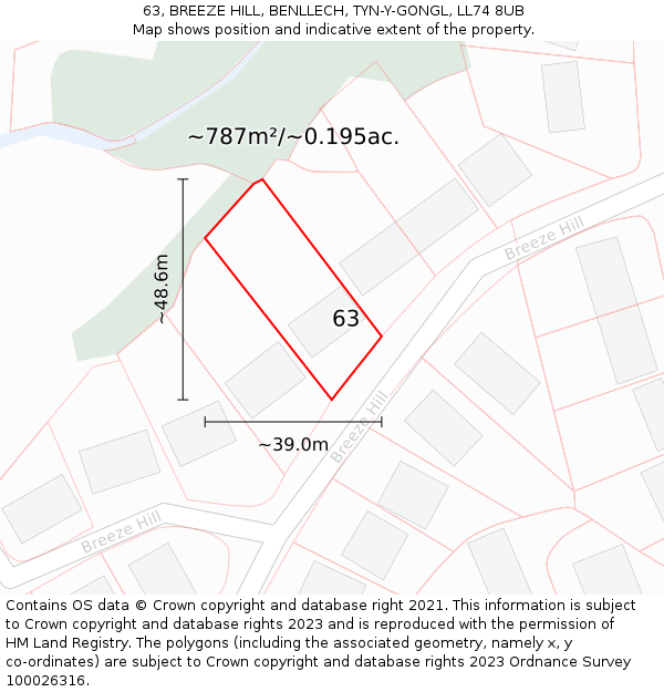 63, BREEZE HILL, BENLLECH, TYN-Y-GONGL, LL74 8UB: Plot and title map
