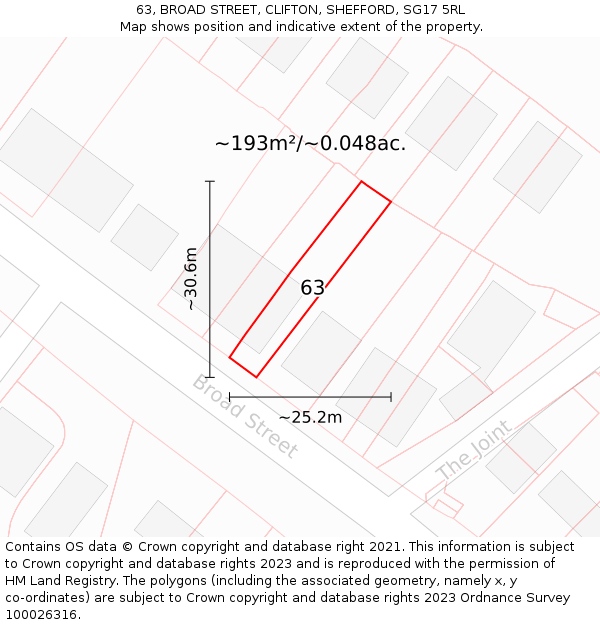 63, BROAD STREET, CLIFTON, SHEFFORD, SG17 5RL: Plot and title map