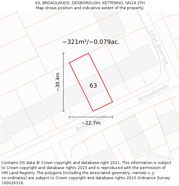 63, BROADLANDS, DESBOROUGH, KETTERING, NN14 2TH: Plot and title map
