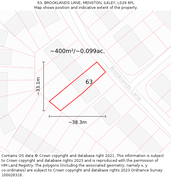 63, BROOKLANDS LANE, MENSTON, ILKLEY, LS29 6PL: Plot and title map