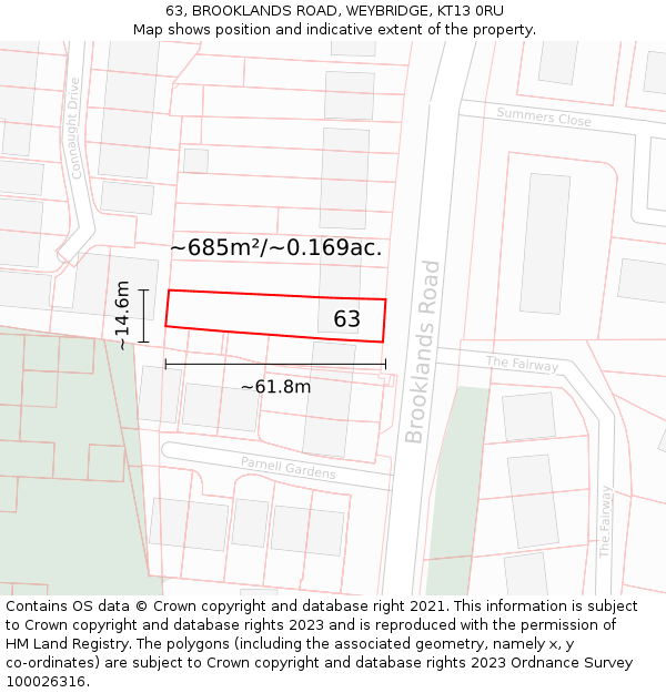 63, BROOKLANDS ROAD, WEYBRIDGE, KT13 0RU: Plot and title map