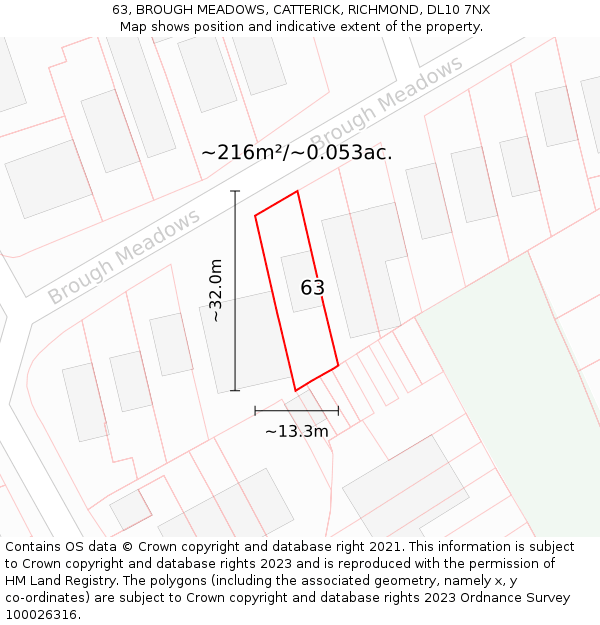 63, BROUGH MEADOWS, CATTERICK, RICHMOND, DL10 7NX: Plot and title map