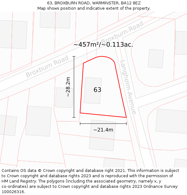63, BROXBURN ROAD, WARMINSTER, BA12 8EZ: Plot and title map