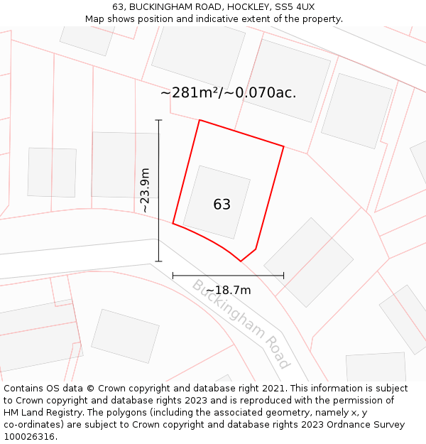 63, BUCKINGHAM ROAD, HOCKLEY, SS5 4UX: Plot and title map