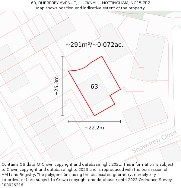 63, BURBERRY AVENUE, HUCKNALL, NOTTINGHAM, NG15 7EZ: Plot and title map