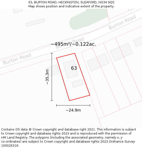 63, BURTON ROAD, HECKINGTON, SLEAFORD, NG34 9QS: Plot and title map