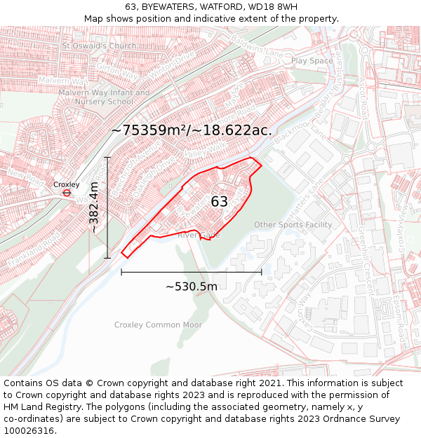 63, BYEWATERS, WATFORD, WD18 8WH: Plot and title map