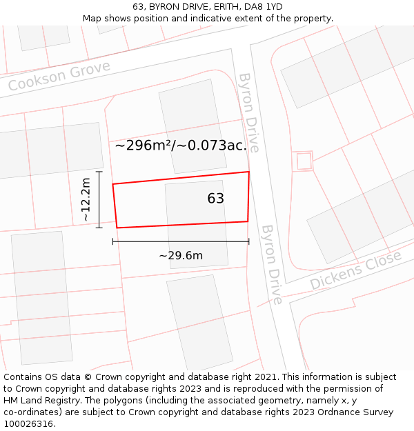 63, BYRON DRIVE, ERITH, DA8 1YD: Plot and title map