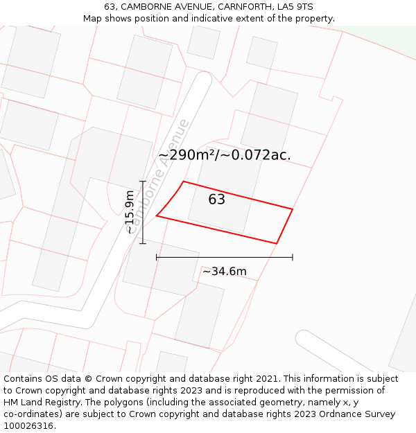 63, CAMBORNE AVENUE, CARNFORTH, LA5 9TS: Plot and title map