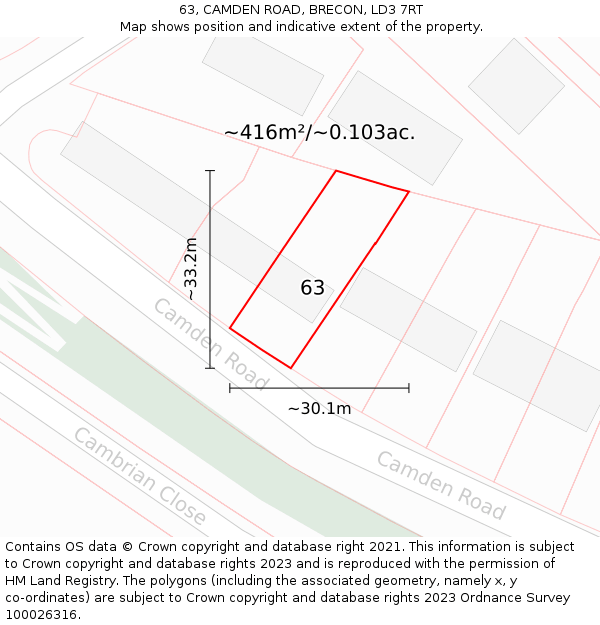 63, CAMDEN ROAD, BRECON, LD3 7RT: Plot and title map