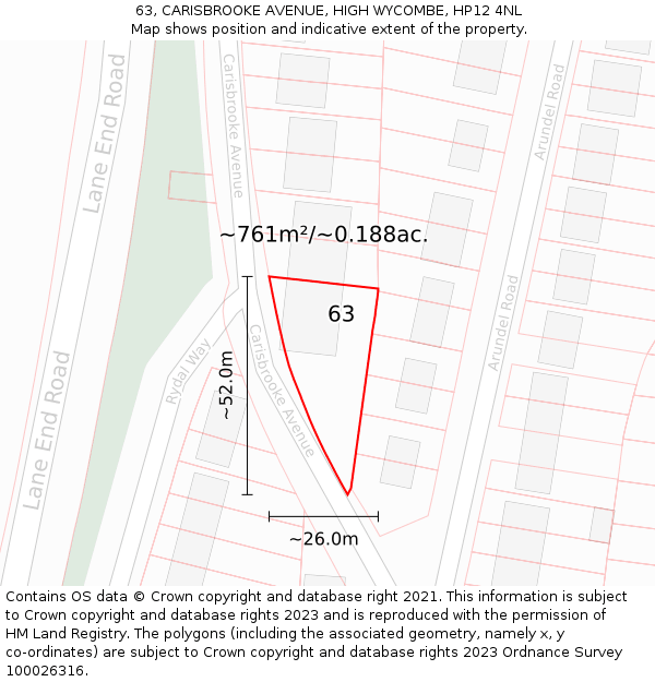 63, CARISBROOKE AVENUE, HIGH WYCOMBE, HP12 4NL: Plot and title map