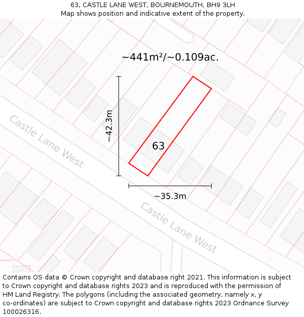 63, CASTLE LANE WEST, BOURNEMOUTH, BH9 3LH: Plot and title map