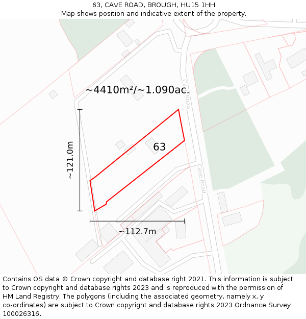 63, CAVE ROAD, BROUGH, HU15 1HH: Plot and title map