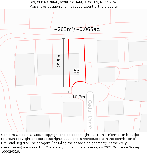 63, CEDAR DRIVE, WORLINGHAM, BECCLES, NR34 7EW: Plot and title map
