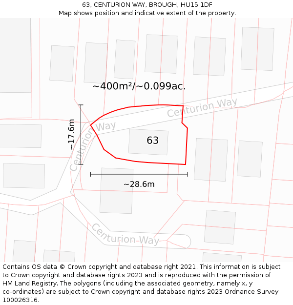 63, CENTURION WAY, BROUGH, HU15 1DF: Plot and title map