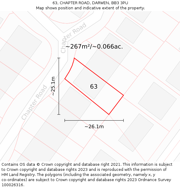 63, CHAPTER ROAD, DARWEN, BB3 3PU: Plot and title map