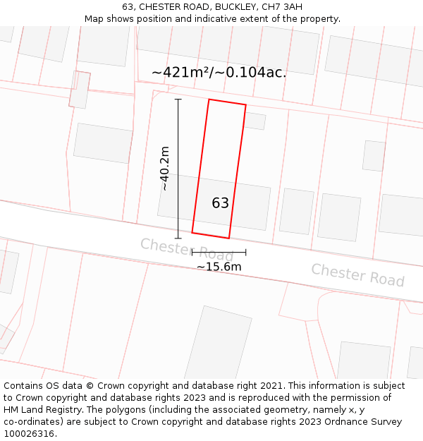 63, CHESTER ROAD, BUCKLEY, CH7 3AH: Plot and title map