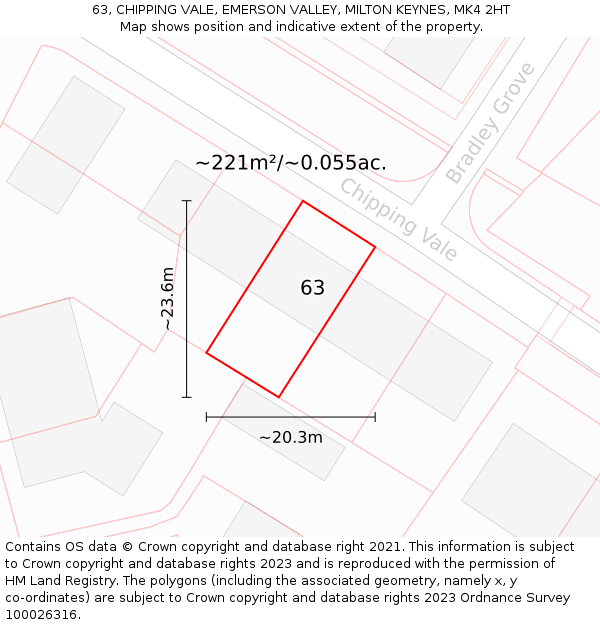 63, CHIPPING VALE, EMERSON VALLEY, MILTON KEYNES, MK4 2HT: Plot and title map
