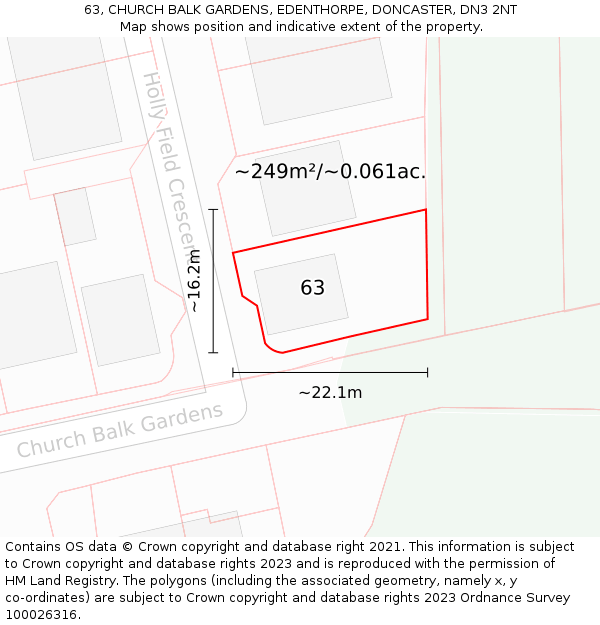 63, CHURCH BALK GARDENS, EDENTHORPE, DONCASTER, DN3 2NT: Plot and title map