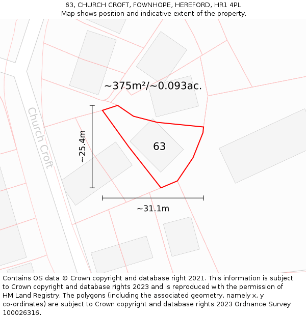 63, CHURCH CROFT, FOWNHOPE, HEREFORD, HR1 4PL: Plot and title map
